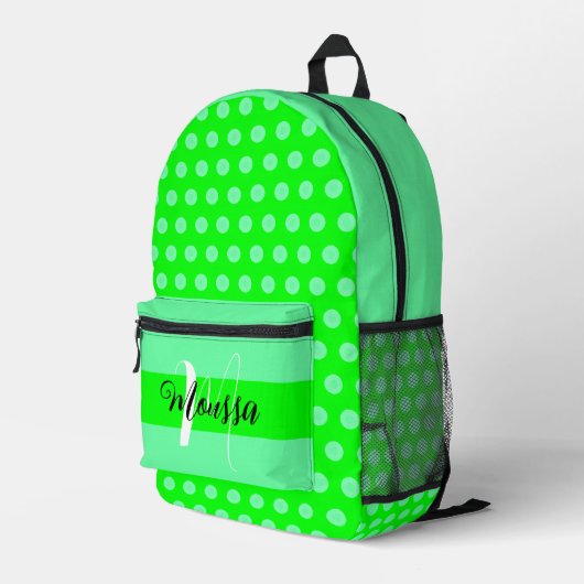 Ästhetisch grüne Farbe - Neon Anfangsname Monogram Bedruckter Rucksack (Rückseitige Ecke Rechts)