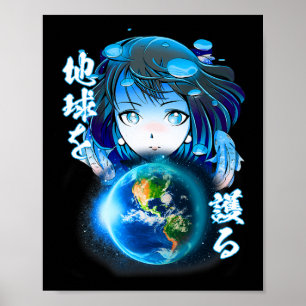 Ästhetisch Japanisch Anime Shirt Girl Earth Day Wo Poster