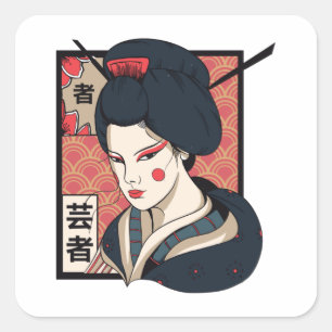 Ästhetisch Japanisch Geisha Quadratischer Aufkleber