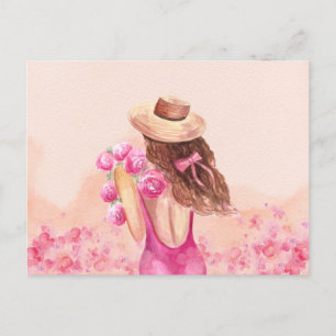 Ästhetisch Pink Blume Bouquet Girl Postcard Postkarte