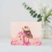 Ästhetisch Pink Blume Bouquet Girl Postcard Postkarte (Stehend Vorderseite)