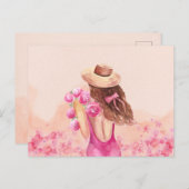 Ästhetisch Pink Blume Bouquet Girl Postcard Postkarte (Vorne/Hinten)