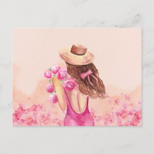 Ästhetisch Pink Blume Bouquet Girl Postcard Postkarte (Vorderseite)
