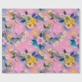 Ästhetisch rosa Muster mit gelben Blumen Geschenkpapier (Flach)