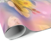 Ästhetisch rosa Muster mit gelben Blumen Geschenkpapier (Rolleneckpunkt)