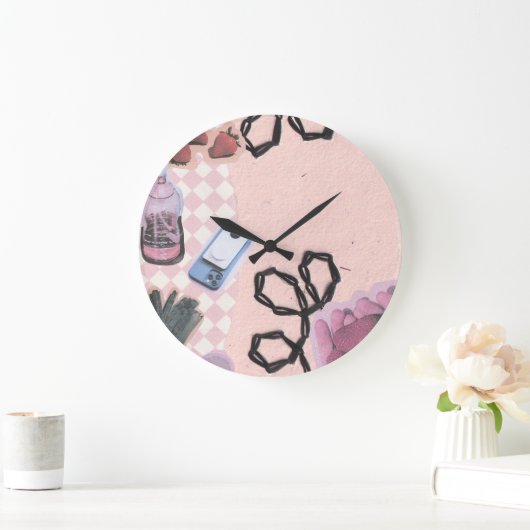 ästhetisch-rosa Retro-Design Große Wanduhr (Zuhause)