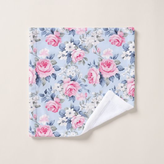 Ästhetisch rosa Rosenmuster, Blume Badhandtuch Set (Waschlappen)