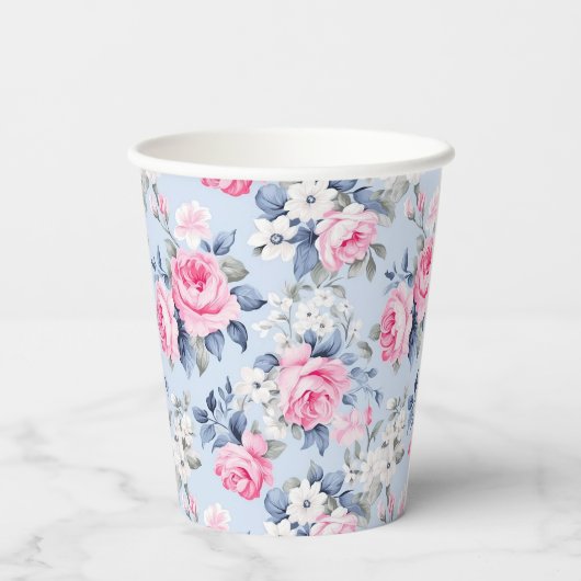 Ästhetisch rosa Roses Blumenmuster Pappbecher (Rückseite)