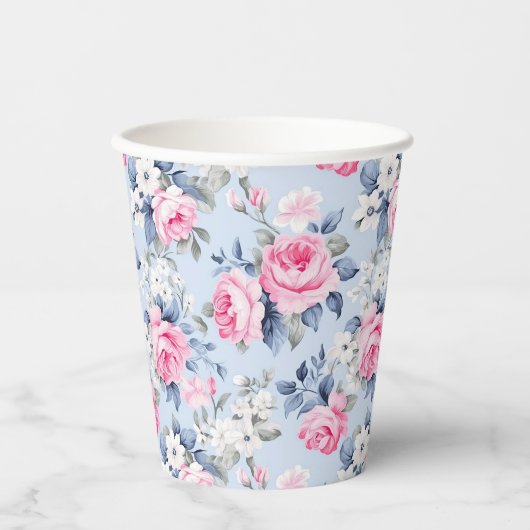 Ästhetisch rosa Roses Blumenmuster Pappbecher (Vorderseite)