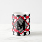 Ästhetisch rot und schwarz geometrisch Monogramm Kaffeetasse (Mittel)