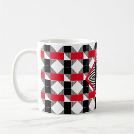 Ästhetisch rot und schwarz geometrisch Monogramm Kaffeetasse