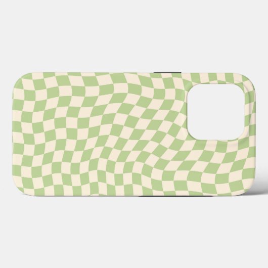 Ästhetisch Wavy Warted Schachbrett Sage Green Case-Mate iPhone Hülle (Rückseite (Horizontal))