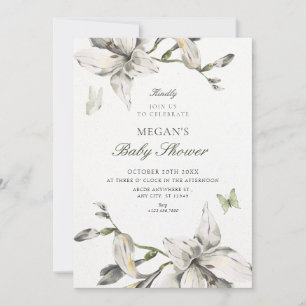 Ästhetisch weiße graue Blumenblüte Baby Shower Einladung