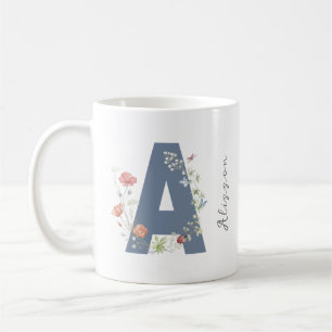 Ästhetische Aquarellblütenbuchstabe A Monogramm Kaffeetasse