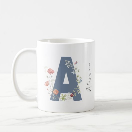 Ästhetische Aquarellblütenbuchstabe A Monogramm Kaffeetasse (Links)