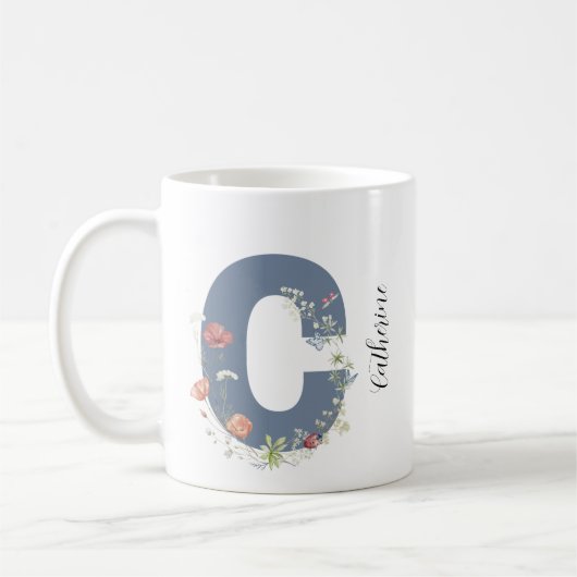 Ästhetische Aquarellfarben Blumenbrief C Monogramm Kaffeetasse (Links)