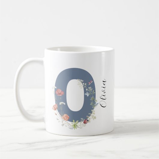 Ästhetische Aquarellfarben Blumenbrief O Monogramm Kaffeetasse (Links)