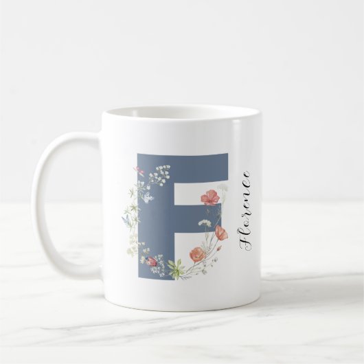 Ästhetische Aquarellfarben Blumenbuchstabe F Monog Kaffeetasse (Links)