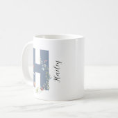 Ästhetische Aquarellfarben Floral Letter H Monogra Kaffeetasse (Vorderseite Links)