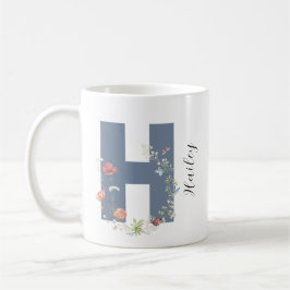Ästhetische Aquarellfarben Floral Letter H Monogra Kaffeetasse