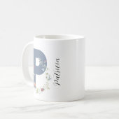 Ästhetische Aquarellfarben Floral Letter P Monogra Kaffeetasse (Vorderseite Links)