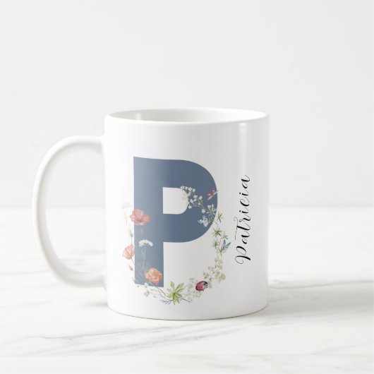 Ästhetische Aquarellfarben Floral Letter P Monogra Kaffeetasse (Links)