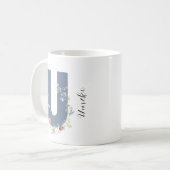 Ästhetische Aquarellfarben Floral Letter U Monogra Kaffeetasse (Vorderseite Links)