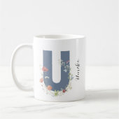Ästhetische Aquarellfarben Floral Letter U Monogra Kaffeetasse (Links)