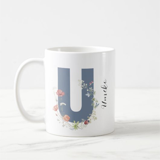 Ästhetische Aquarellfarben Floral Letter U Monogra Kaffeetasse (Links)