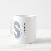 Ästhetische AquarellfarbenflorLetter S Monogramm Kaffeetasse (Vorderseite Links)
