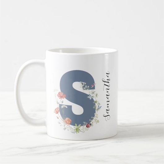 Ästhetische AquarellfarbenflorLetter S Monogramm Kaffeetasse (Links)