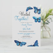 Ästhetische blaue Schmetterlinge Wasserfarbenhochz Einladung (Stehend Vorderseite)
