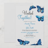 Ästhetische blaue Schmetterlinge Wasserfarbenhochz Einladung (Vorne/Hinten)