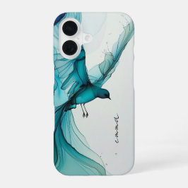 Ästhetische blaue Wasserfarbe fliegender Vogel iPh iPhone 16 Hülle