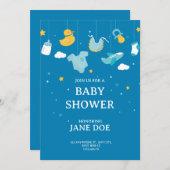 Ästhetische Blue Baby Dusche Einladungskarte (Vorne/Hinten)
