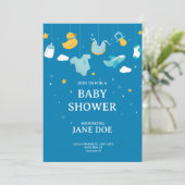 Ästhetische Blue Baby Dusche Einladungskarte (Stehend Vorderseite)