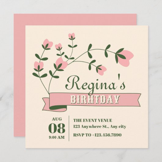 Ästhetische Blume Einladung (Vorne/Hinten)