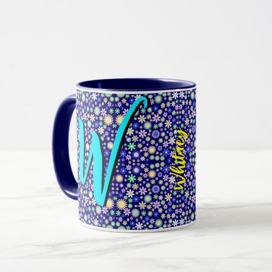 Ästhetische Blume mit Niedlichem Floral Monogramm- Tasse (Vorderseite Links)