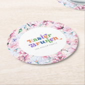 Ästhetische Blume Osterbrunch Retro Typografie Runder Pappuntersetzer (Angewinkelt)