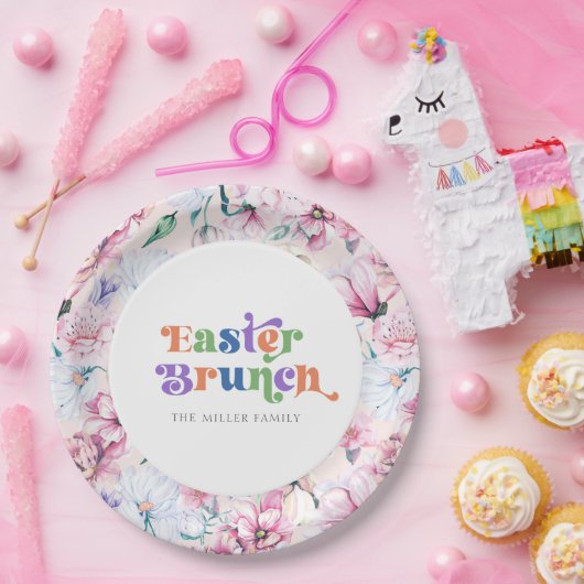 Ästhetische Blumen Osterbrunch Retro Typografie Pappteller (Party)