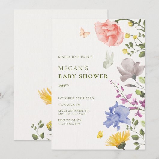 Ästhetische Blumengartendusche Einladung (Vorne/Hinten)