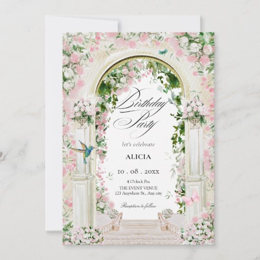 Ästhetische Blumengartenmärchen Geburtstag Einladung (Vorderseite)