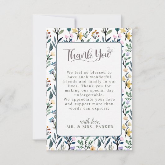 Ästhetische Blumenhandschrift schrieb SkriptHochze Dankeskarte (Vorderseite)
