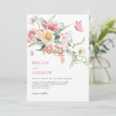Ästhetische Blütenpastellfarbenhochzeit Einladung (Stehend Vorderseite)