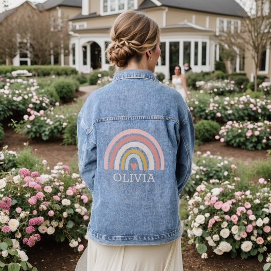 Ästhetische Boho Regenbogenbezeichnung personalisi Jeansjacke (Hochzeit Rückseite)