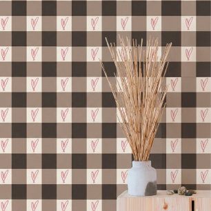 Ästhetische braune Herz-Gingham-Textur-Tapete Tapete