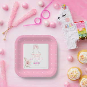 Ästhetische Brunch- und Sekt-Baby-Shower-Einladung Pappteller