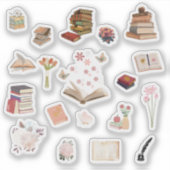 Ästhetische Buch- und Blumesticker Aufkleber (Vorderseite)