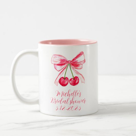 Ästhetische Coquette Pink Bow Elegantes Brautparty Zweifarbige Tasse (Links)