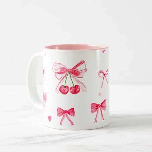 Ästhetische Coquette Rosa braun Elegante Wasserfar Zweifarbige Tasse (Vorderseite Links)